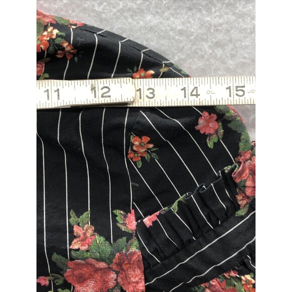 H&M Women’s Blouse Size 2 Black Floral Ruffle Mock Neck Keyhole Closure - Picture 6 of 14